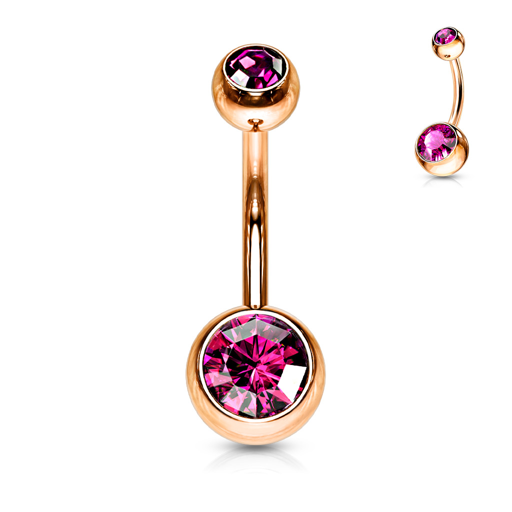 Rose Gold Belly Bar with CZ Gems - Image 8