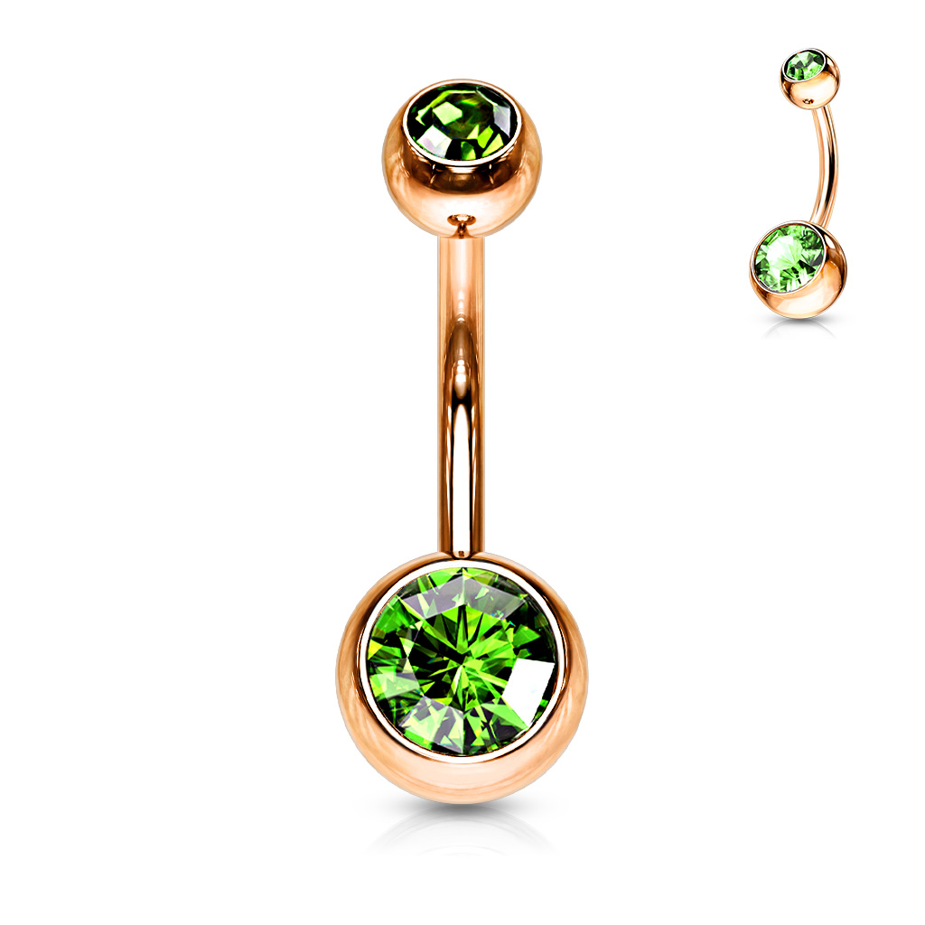 Rose Gold Belly Bar with CZ Gems - Image 7