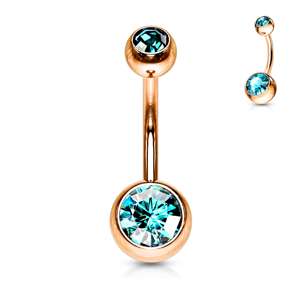 Rose Gold Belly Bar with CZ Gems - Image 5