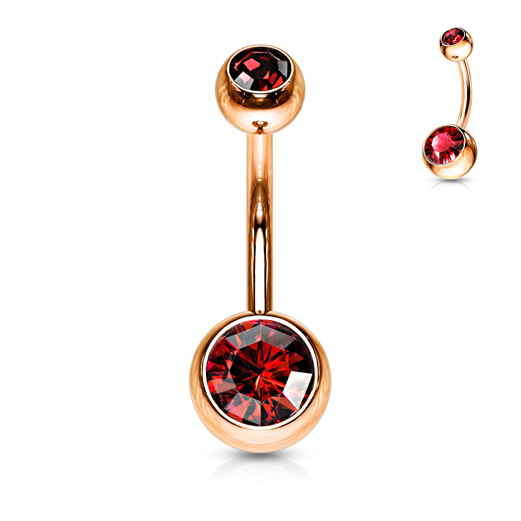 Rose Gold Belly Bar with CZ Gems - Image 4