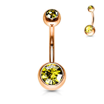 Rose Gold Belly Bar with CZ Gems - Image 3