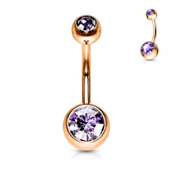 Rose Gold Belly Bar with CZ Gems - Image 2