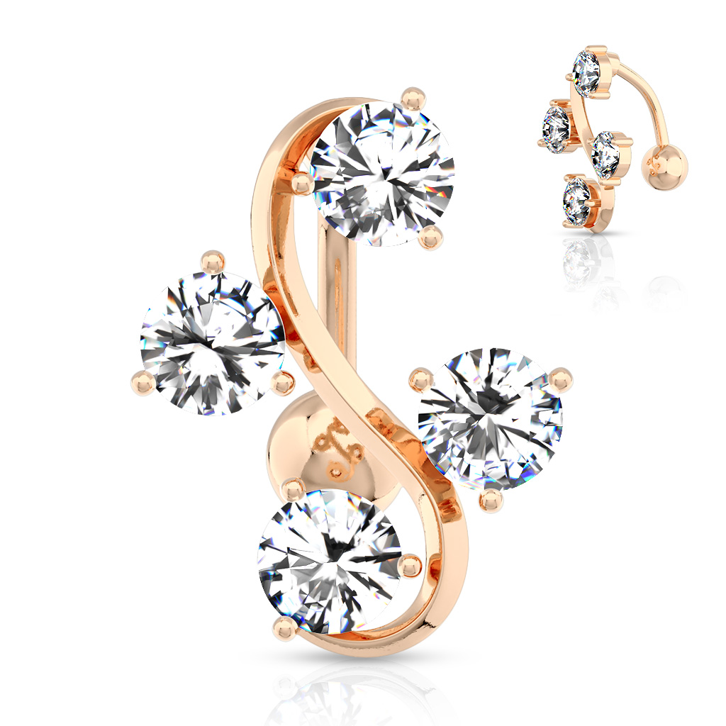 Top Down (Reverse) Belly Bar with 4-Gem Vine - Image 2