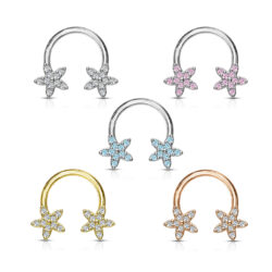 Horseshoe with CZ Flower Ends - Ring Size 8mm