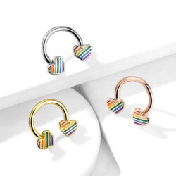 Horseshoe with Rainbow Striped Heart Ends
