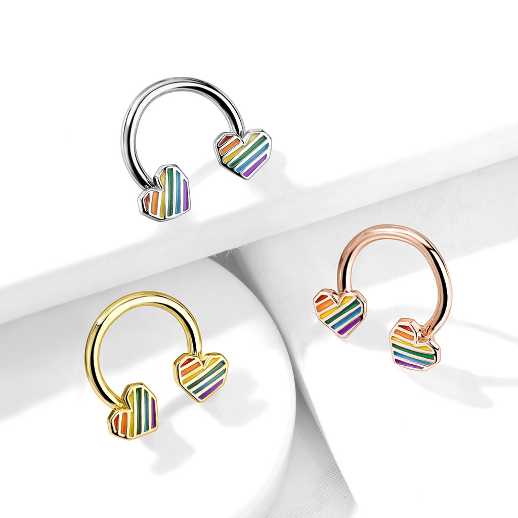 Horseshoe with Rainbow Striped Heart Ends