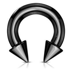 Large Gauge Black Horseshoe with Spiked Ends