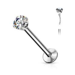 Labret with Threadless Push In 3mm Clear CZ Top