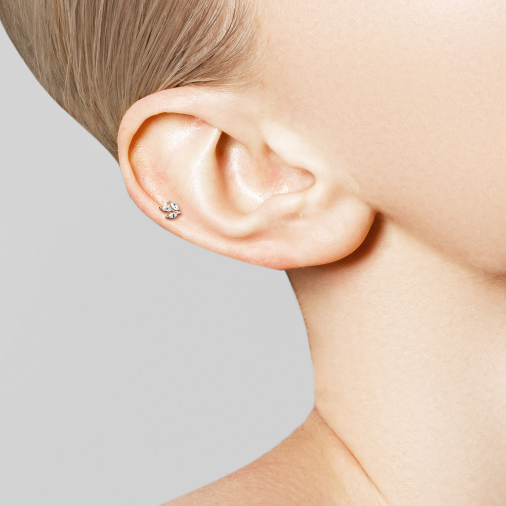 Threadless Labret with 3 Marquise CZ Leaf - Image 5