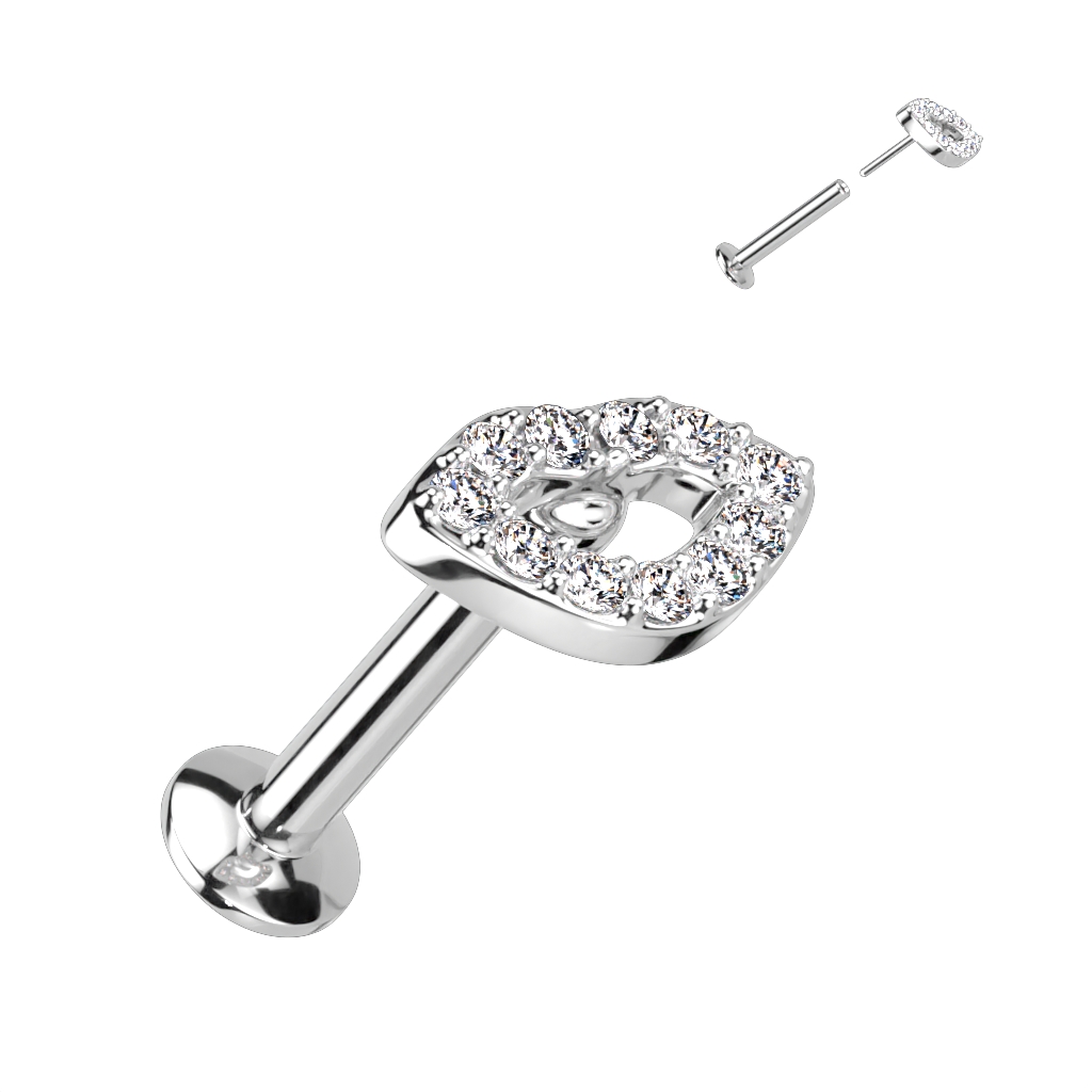 Threadless Labret with Clear CZ Pave Lip - Image 4