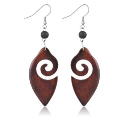 Carved Disc Wooden Dangle Earrings