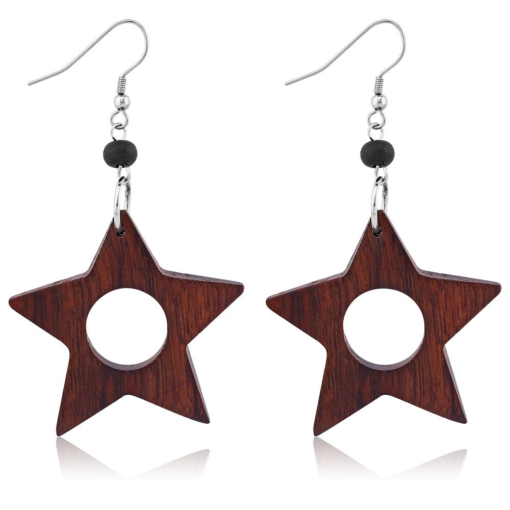 Star Wooden Dangle Earrings