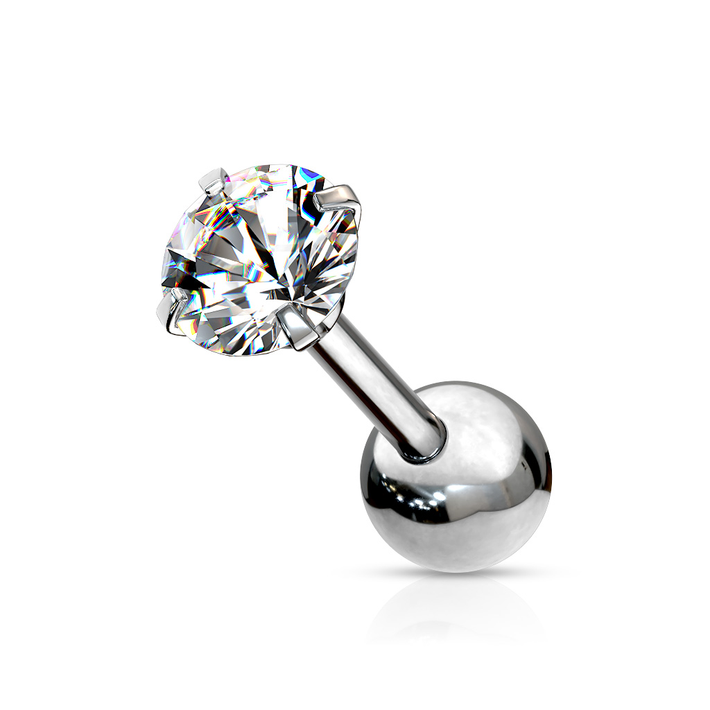 Cartilage Barbell with 4mm Clear CZ Gem - Image 4