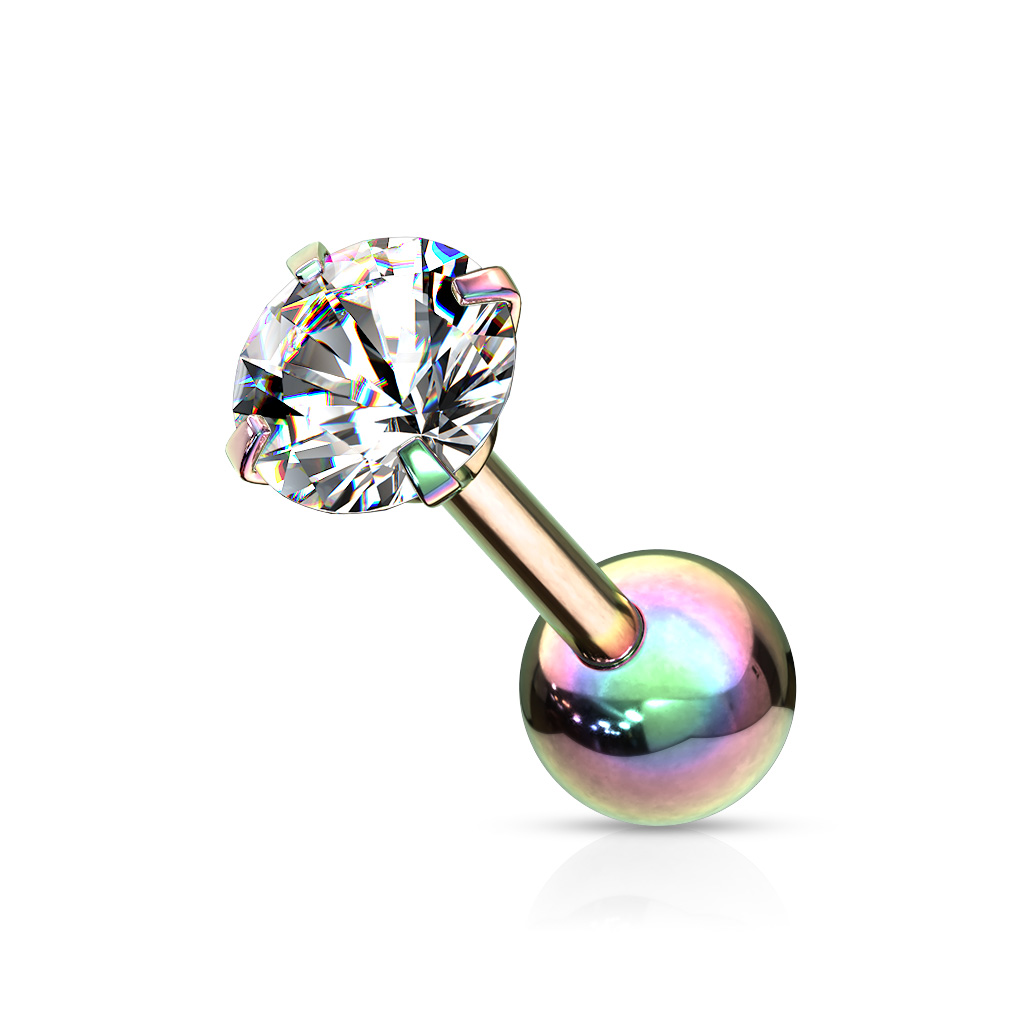Cartilage Barbell with 4mm Clear CZ Gem - Image 5