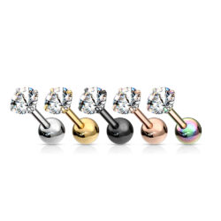 Cartilage Barbell with 4mm Clear CZ Gem