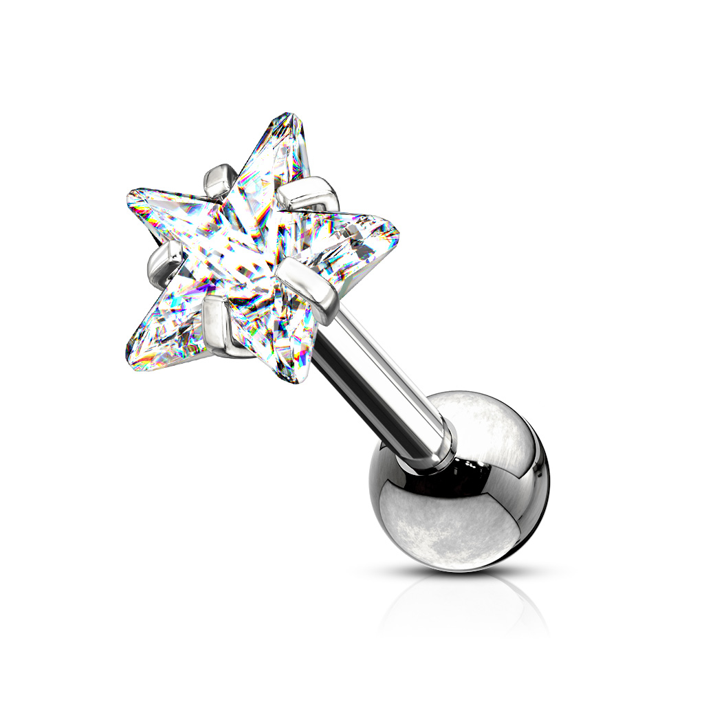 Cartilage Barbell with 4mm Clear CZ Star Gem - Image 6