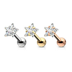 Cartilage Barbell with 4mm Clear CZ Star Gem