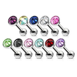 Cartilage Barbell with a Flat Crystal Ball