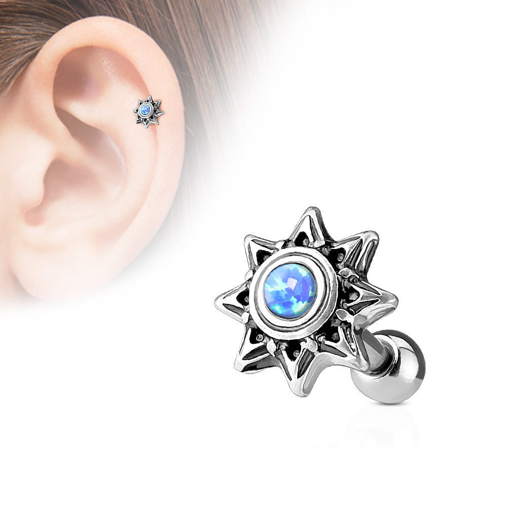 Tribal Sun Cartilage Barbell with Opal - Image 3