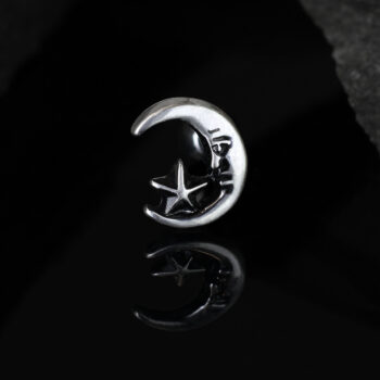 Antique Silver Look Cartilage Barbell with Moon and Star - Image 4