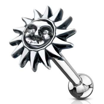 Antique Silver Look Cartilage Barbell with Sun and Face