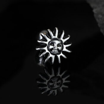 Antique Silver Look Cartilage Barbell with Sun and Face - Image 2