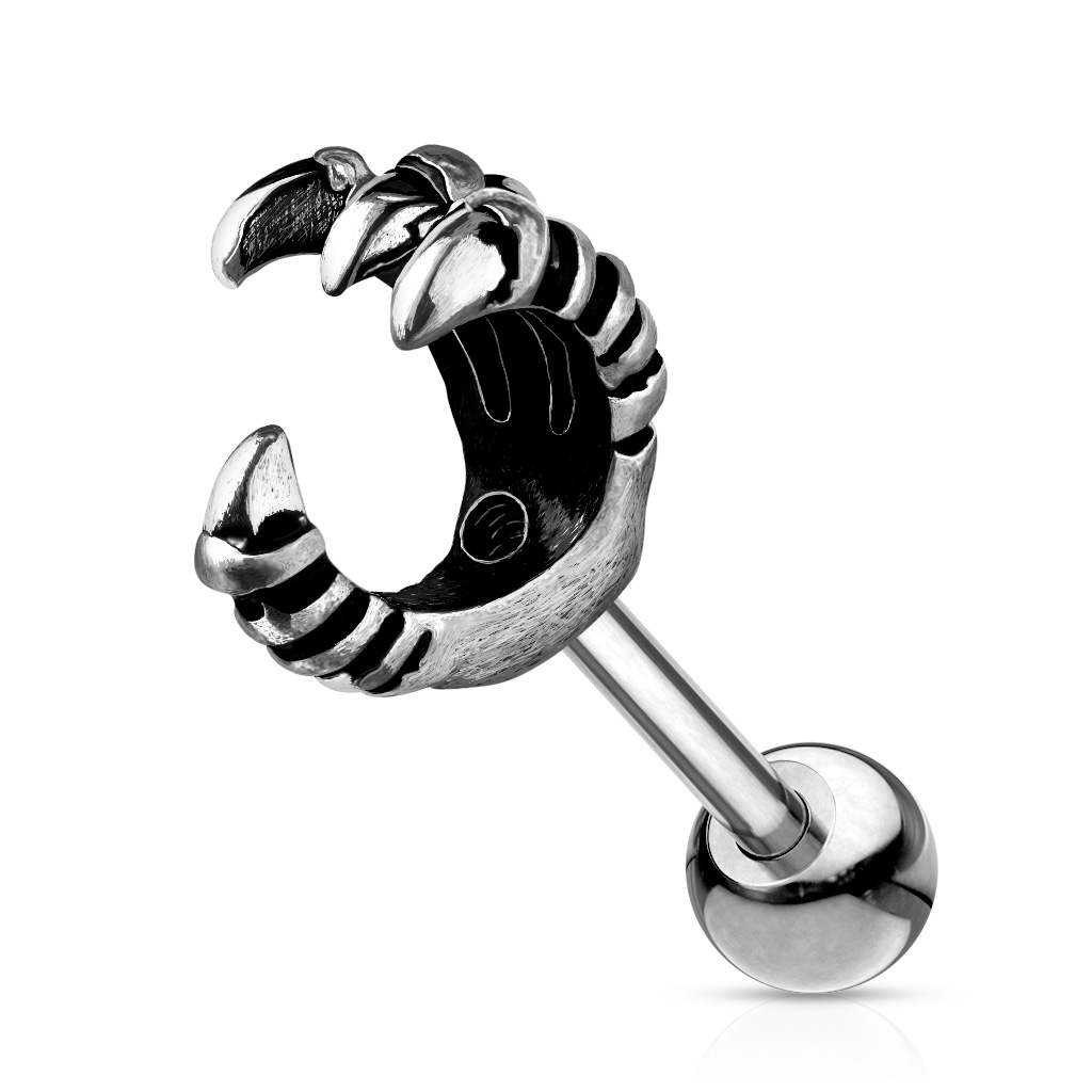 Antique Silver Look Cartilage Barbell with Grasping Claw