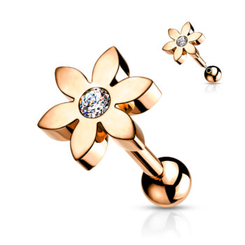 Flower Cartilage Barbell with a Clear CZ Gem - Image 3