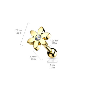 Flower Cartilage Barbell with a Clear CZ Gem - Image 5