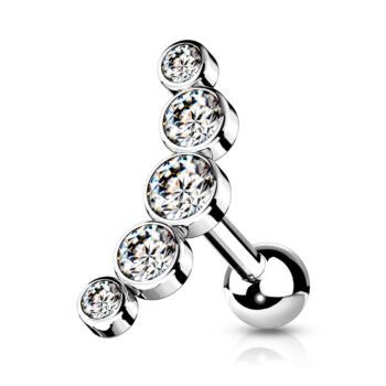 Curved Cartilage Barbell with 5 Crystals - Image 7
