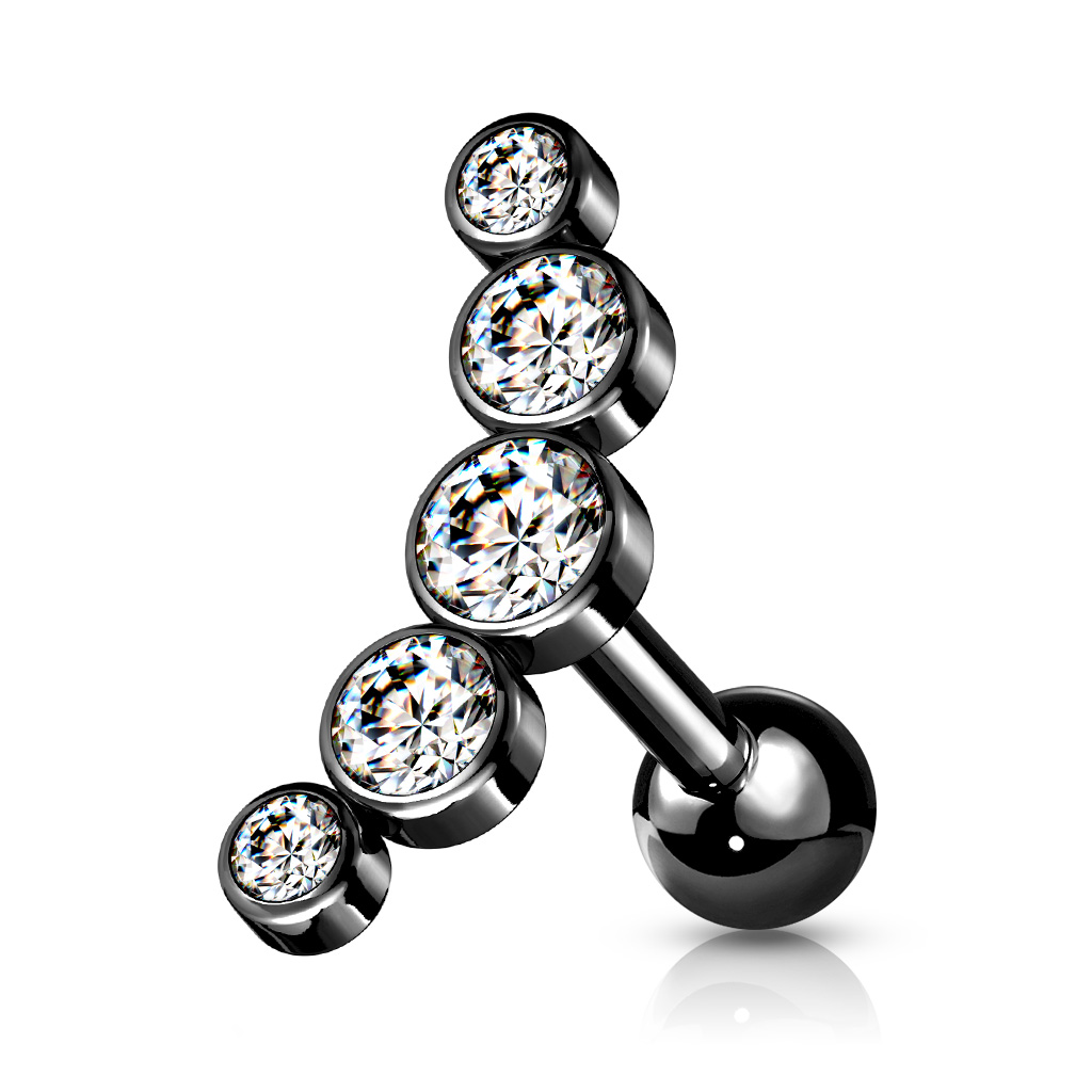 Curved Cartilage Barbell with 5 Crystals - Image 4