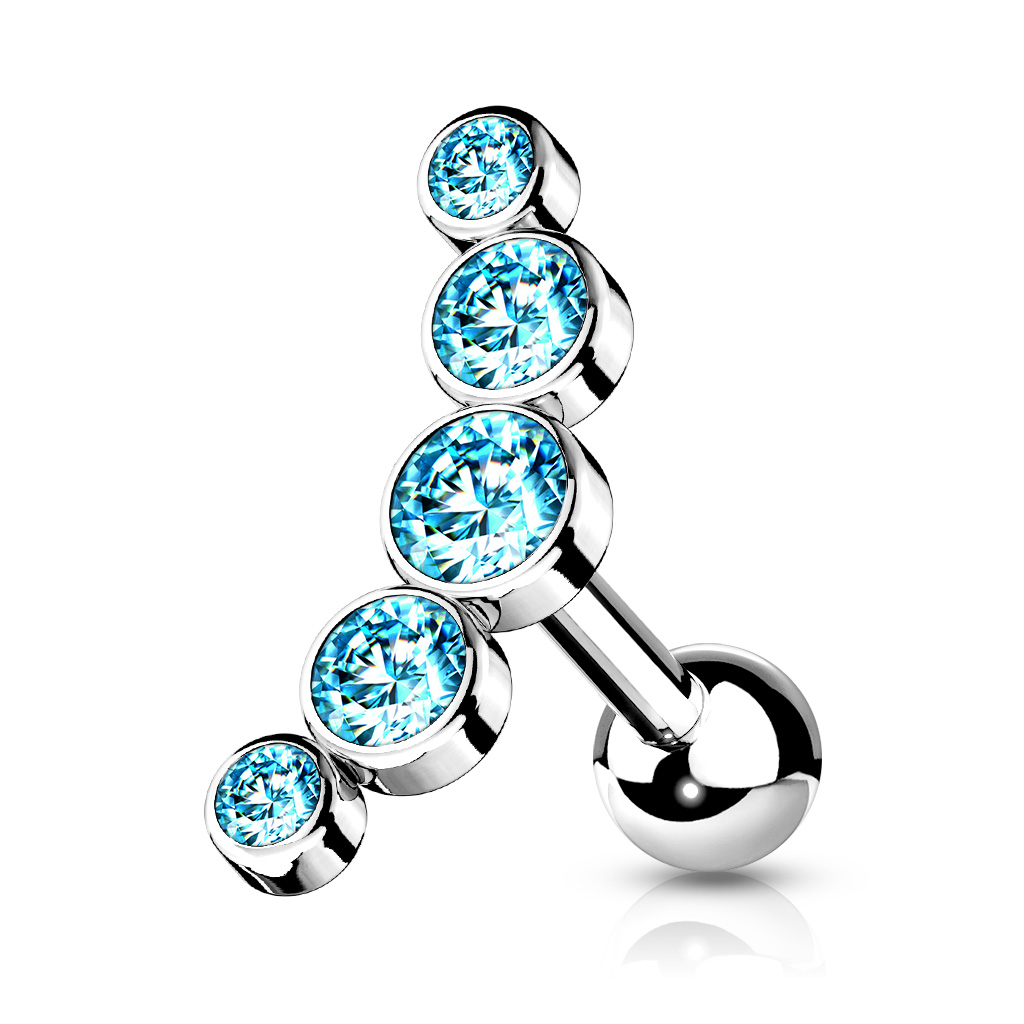 Curved Cartilage Barbell with 5 Crystals - Image 2