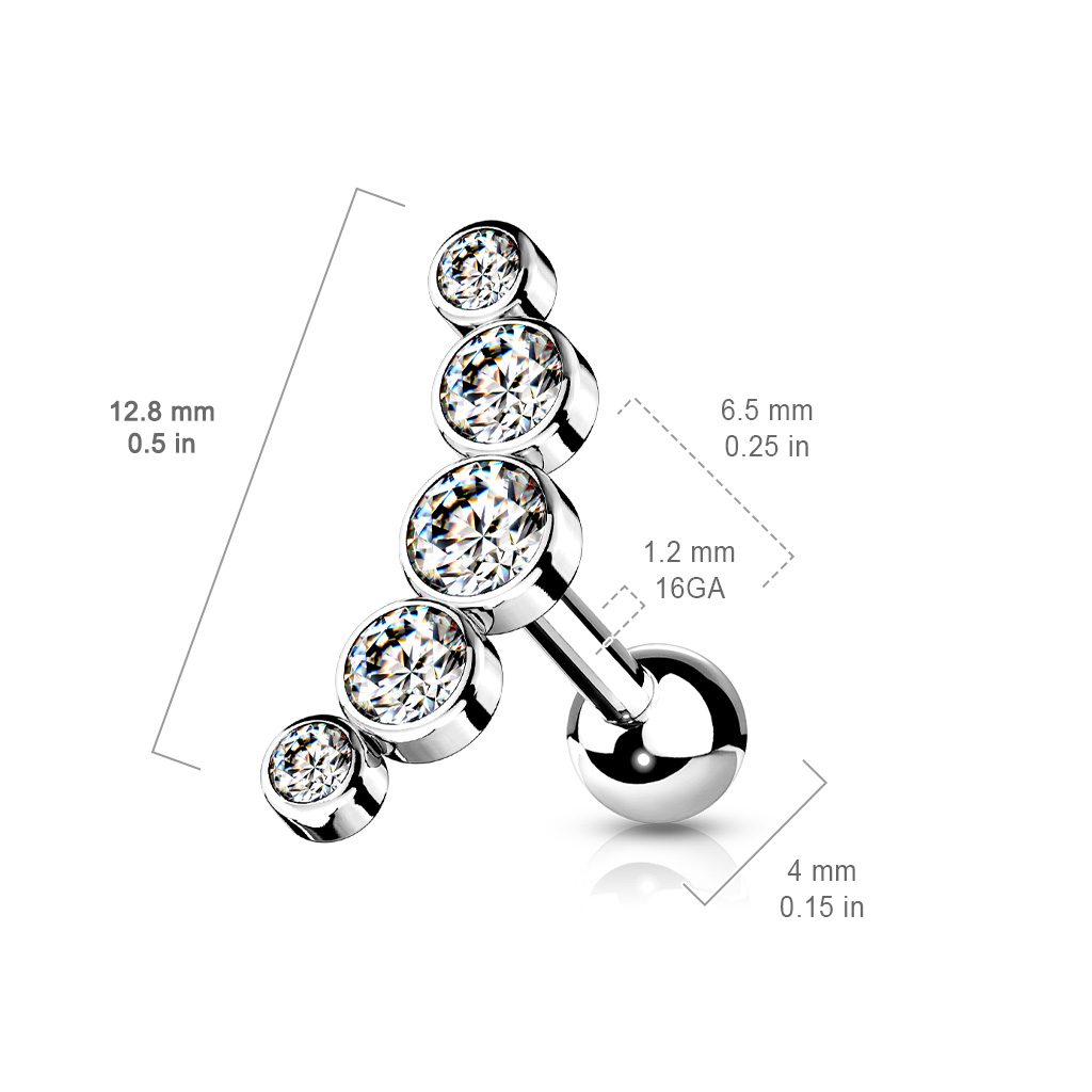 Curved Cartilage Barbell with 5 Crystals - Image 10