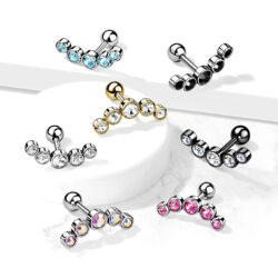 Curved Cartilage Barbell with 5 Crystals
