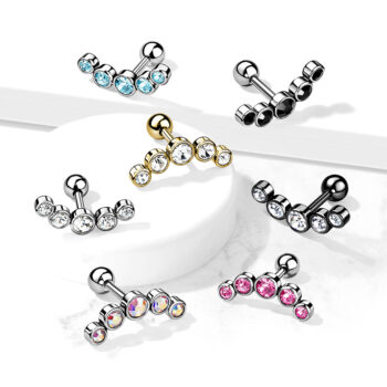 Curved Cartilage Barbell with 5 Crystals