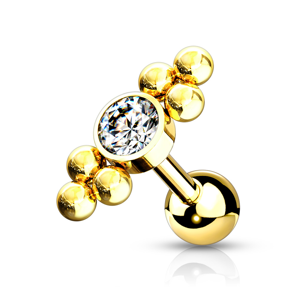 Cartilage Barbell with a Clear CZ Gem and Ball Cluster - Image 4