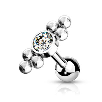 Cartilage Barbell with a Clear CZ Gem and Ball Cluster - Image 2