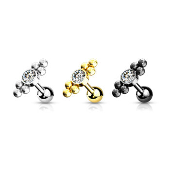 Cartilage Barbell with a Clear CZ Gem and Ball Cluster