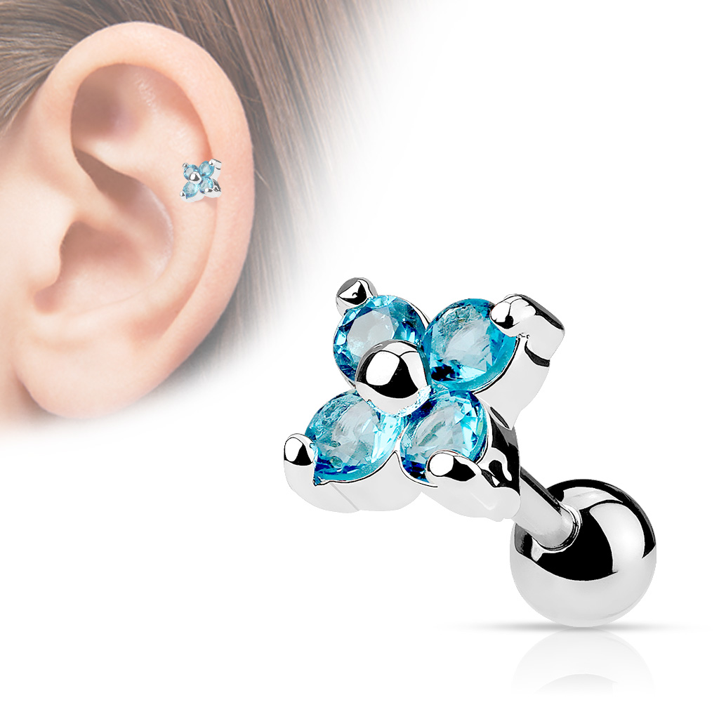 Cartilage Barbell with a Crystal Flower - Image 4