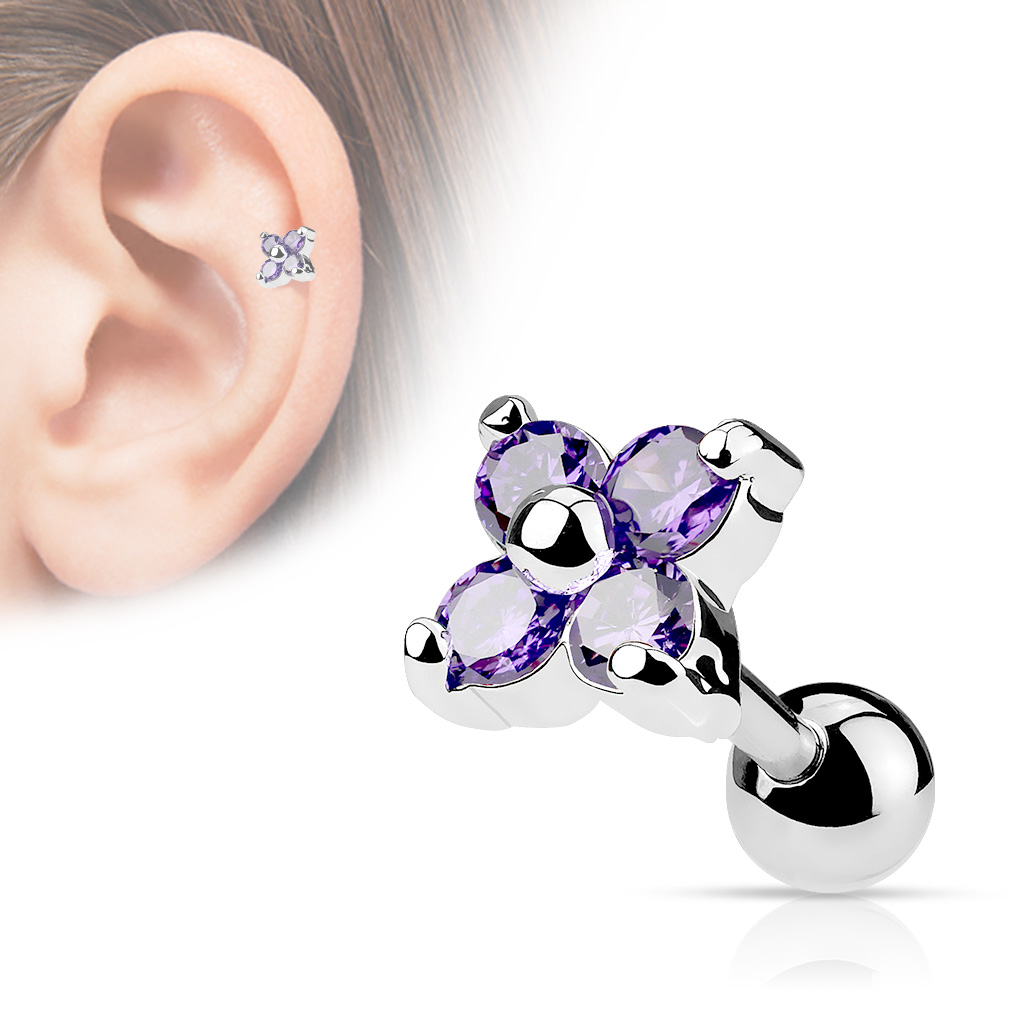 Cartilage Barbell with a Crystal Flower - Image 3