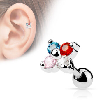 Cartilage Barbell with a Crystal Flower - Image 2