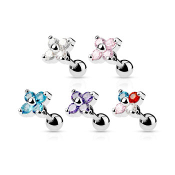 Cartilage Barbell with a Crystal Flower