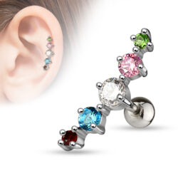 Cartilage Barbell with 5 CZ Gems Journey Curve