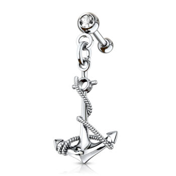 Cartilage Barbell with an Anchor Dangle