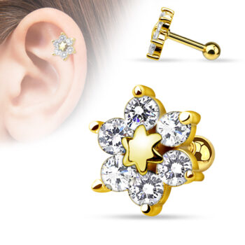 Cartilage Barbell with a Clear CZ Flower - Image 4