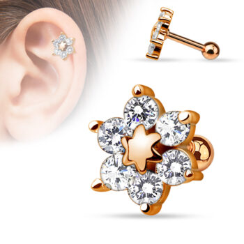 Cartilage Barbell with a Clear CZ Flower - Image 3