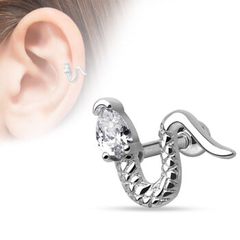 Snake Cartilage Barbell with a Clear CZ Head - Image 2