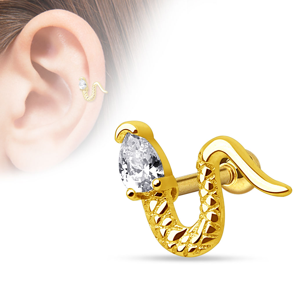 Snake Cartilage Barbell with a Clear CZ Head