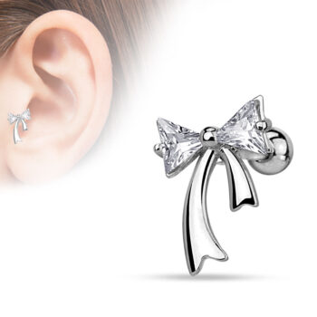 Cartilage Barbell with a CZ Ribbon - Image 2