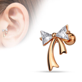 Cartilage Barbell with a CZ Ribbon - Image 3